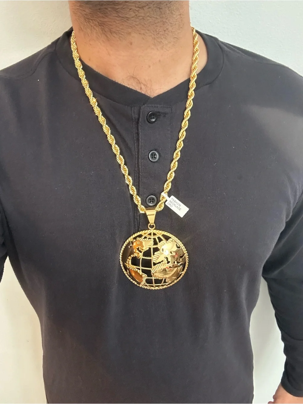 New Gold stainless steel Globe Pendant with new gold plated Rope Chain Necklace